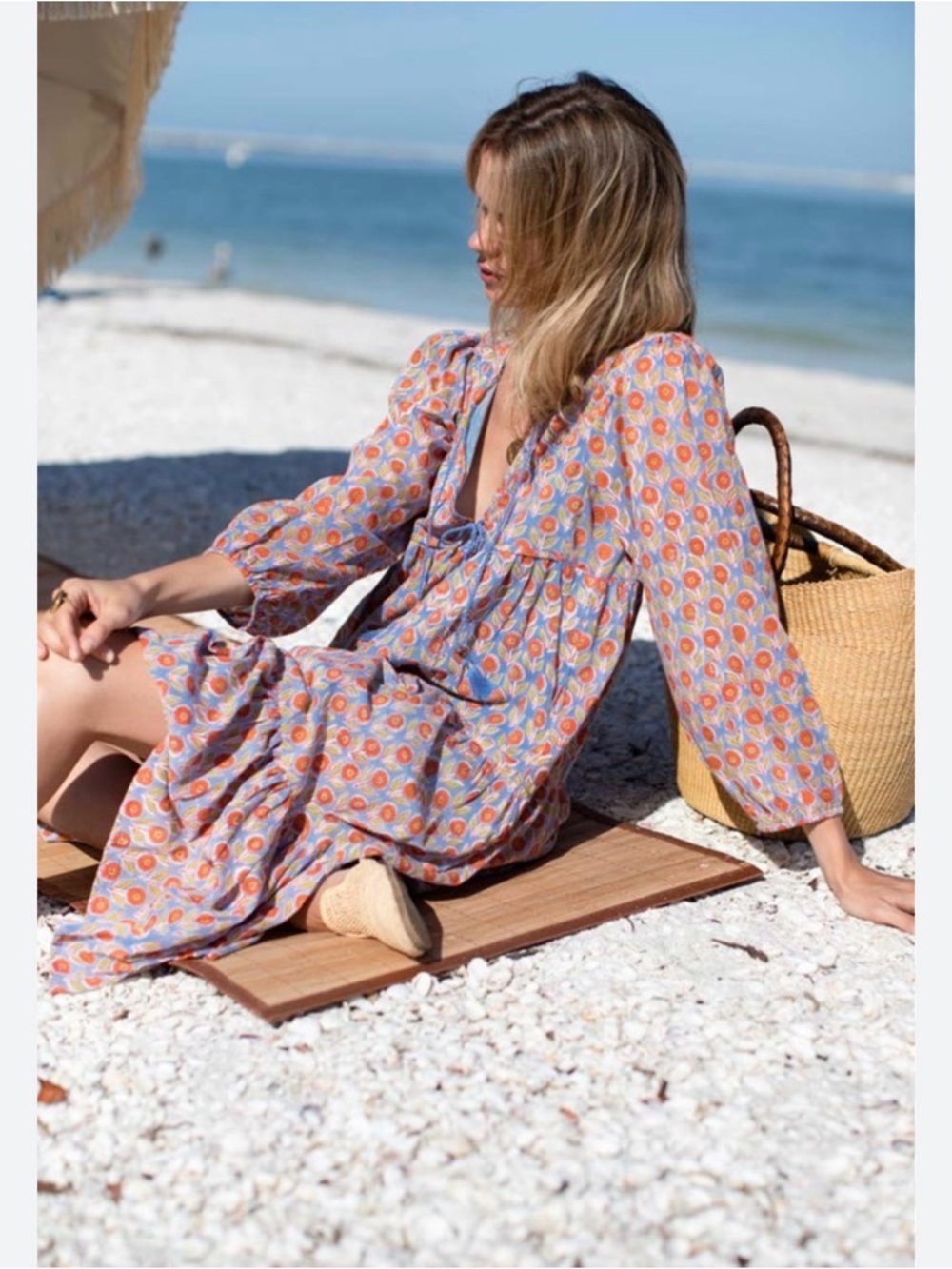 Emerson Fry India Collection Heirloom Midi Dress~Wednesday Flower Blues - Picture 4 of 14